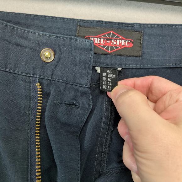 Tru-Spec Black Tactical Cargo Pants Mens 36x33 Ripstop Adj Waist Reinforced Knee - Picture 3 of 10